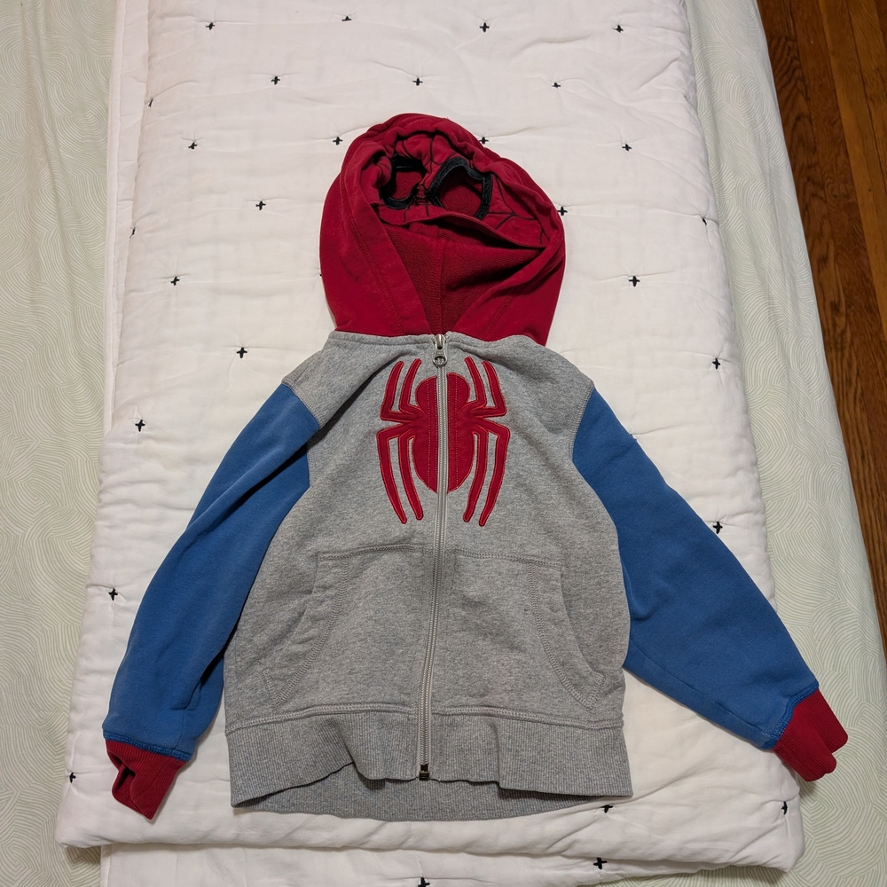 Hanna Andersson Gray Hoodie with Blue Sleeves and Red Hood